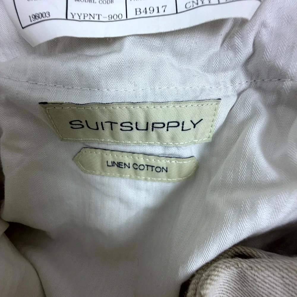 Suitsupply Dress Pants Mens 34 Beige Linen Cotton Mid Rise Flat Front Business